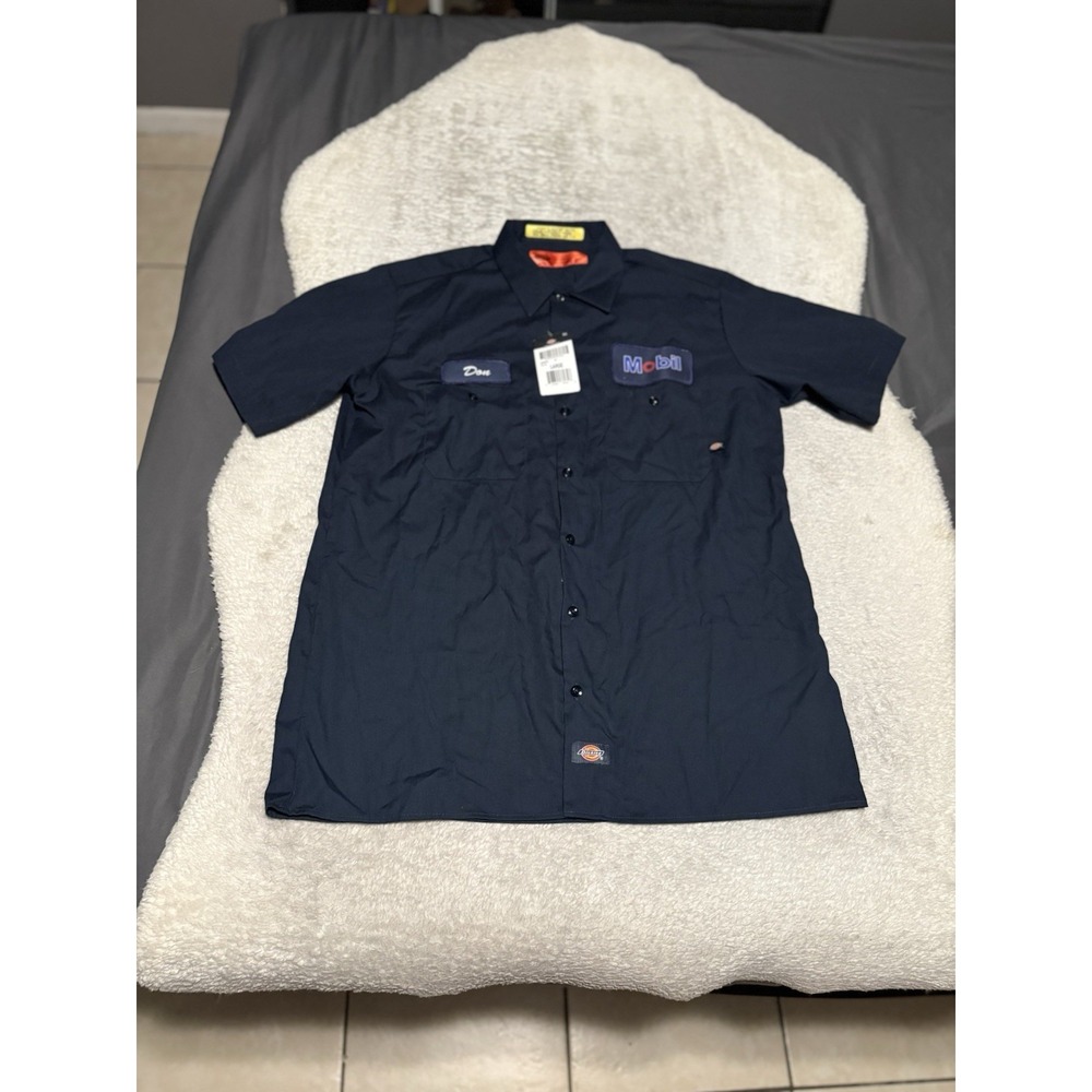 Dickies Mobil Gas Work Shirt Mens Large L NWT Navy Short Sleeve Mechanic Don